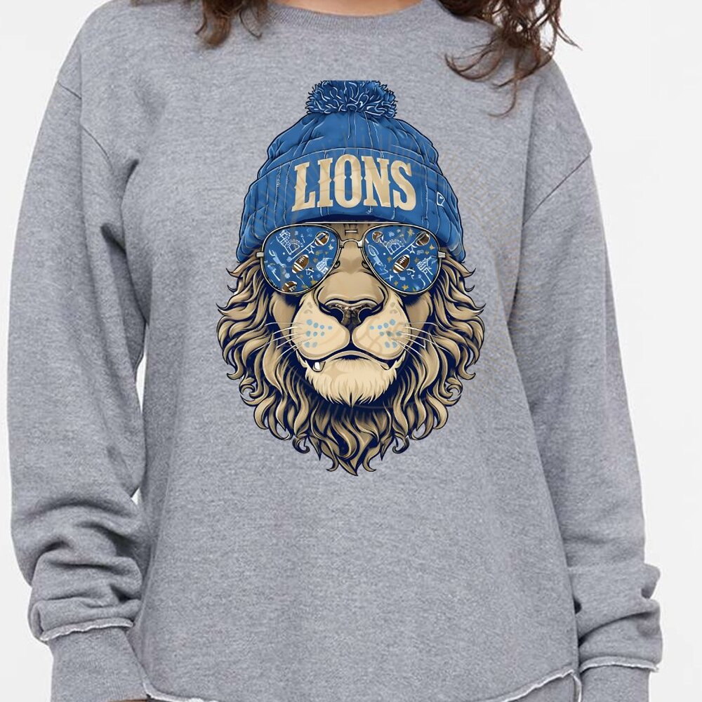 LIONS Football Sunglasses Beanie LAT Weekend Crewneck Sweatshirt Cozy Fan Gear